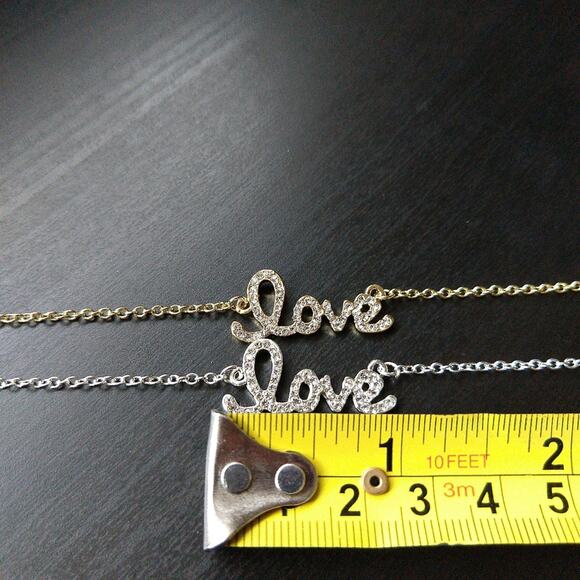 Gold Pave Love Necklace 18k gold plated script 16"-19" mini glass rhinestones - Picture 7 of 8